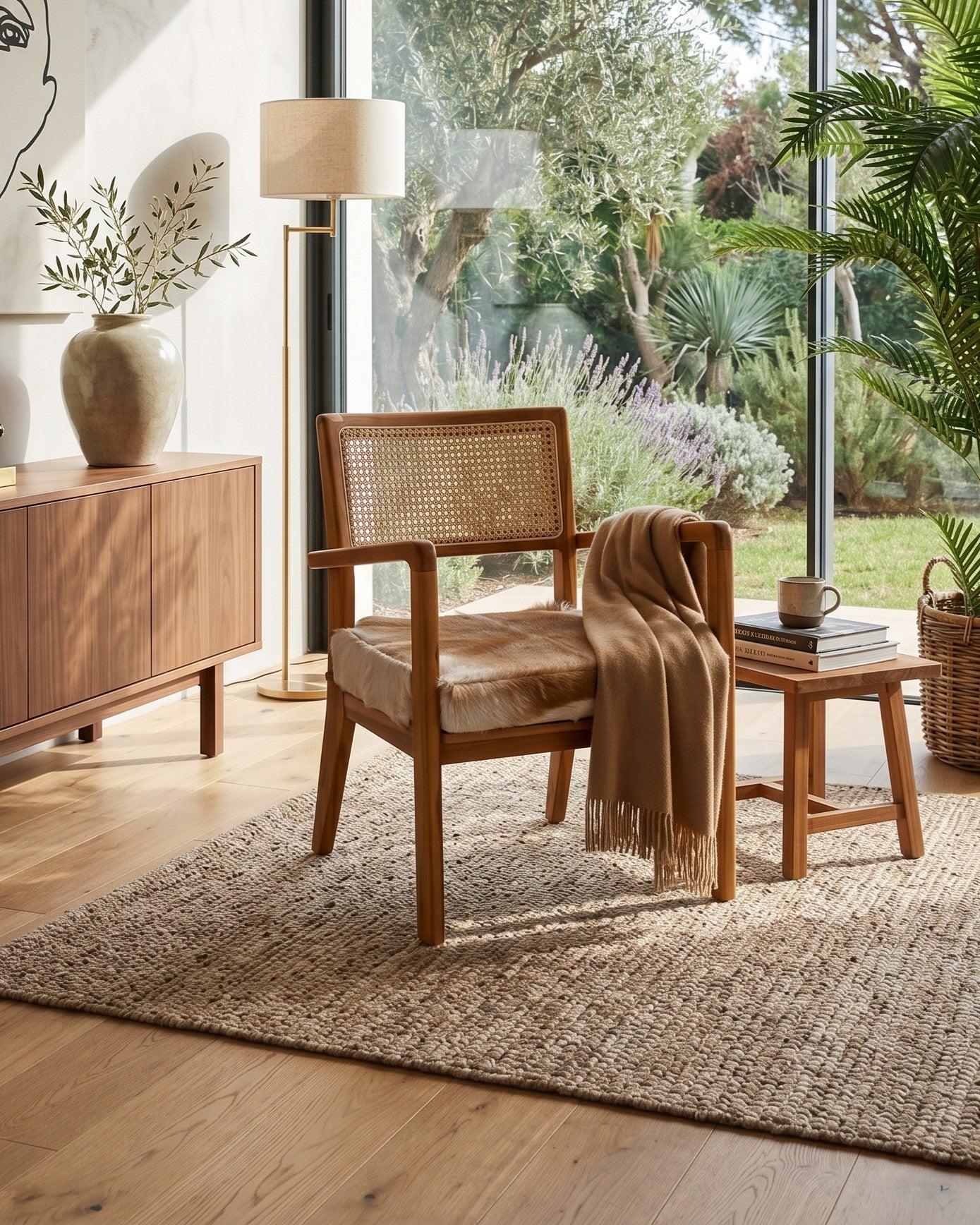 Poltrona in legno, pelle di capra e rattan Aspen - OrchideaMilano1981