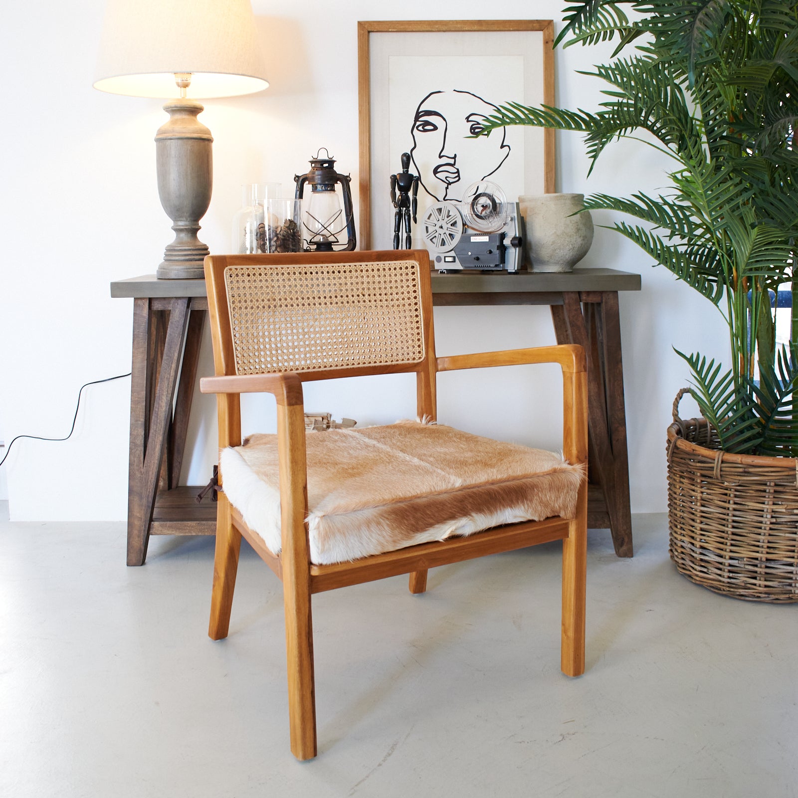 Poltrona in legno, pelle di capra e rattan Aspen - OrchideaMilano1981