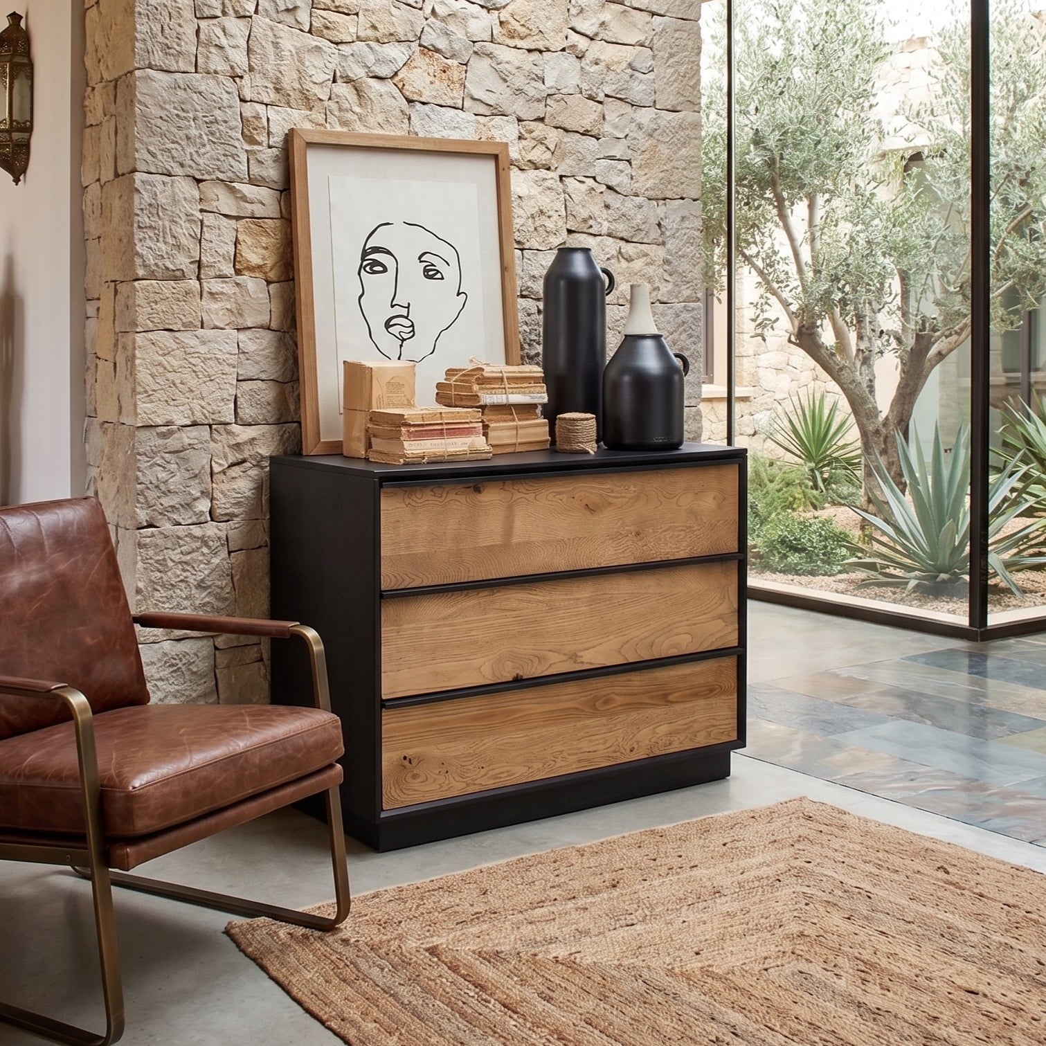 Cassettiera in legno massello di rovere Oakwood 95 cm - OrchideaMilano1981