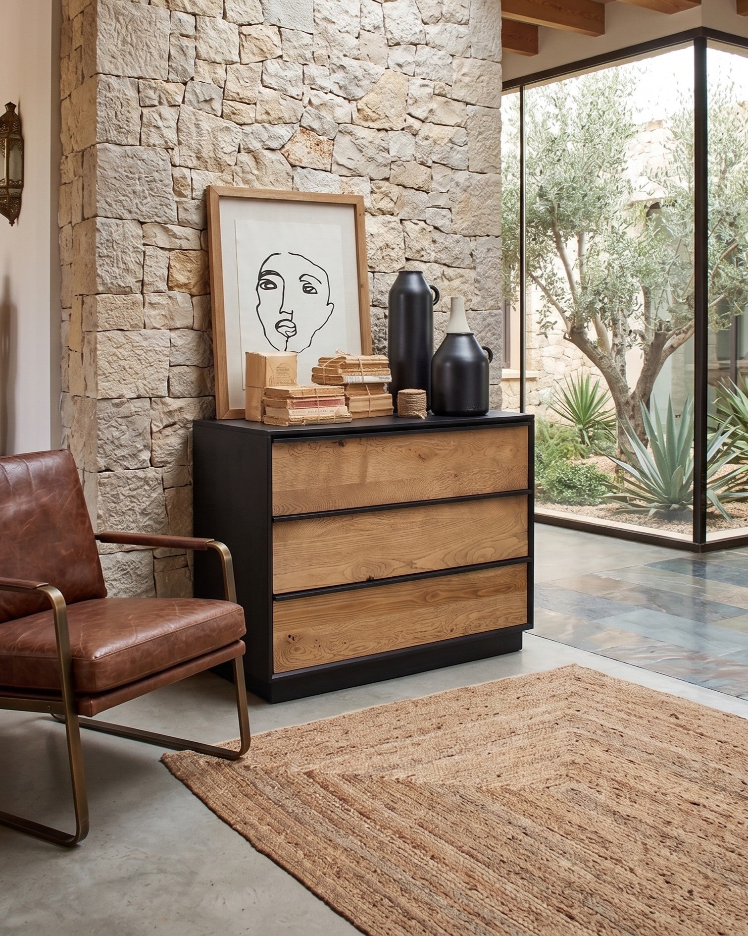 Cassettiera in legno massello di rovere Oakwood 95 cm - OrchideaMilano1981