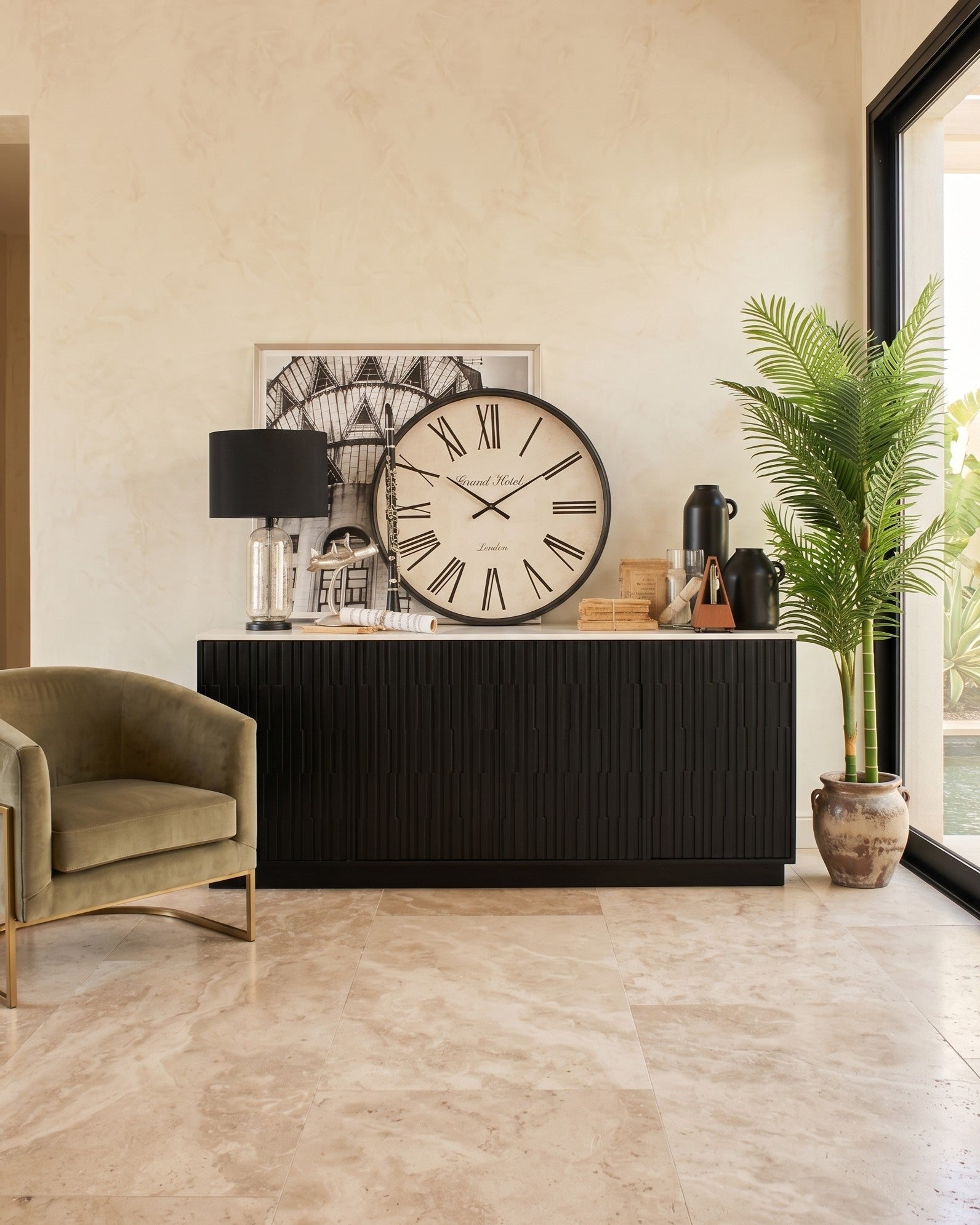 Credenza moderna in legno massello e marmo 5th Avenue 174 cm - OrchideaMilano1981