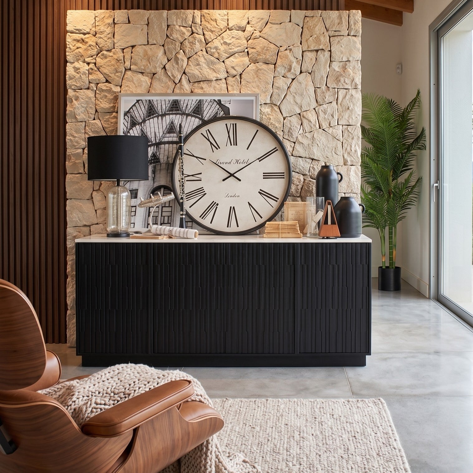 Credenza moderna in legno massello e marmo 5th Avenue 174 cm - OrchideaMilano1981
