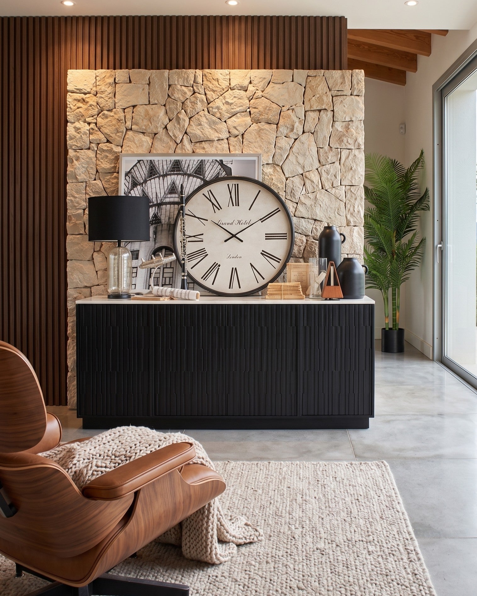 Credenza moderna in legno massello e marmo 5th Avenue 174 cm - OrchideaMilano1981