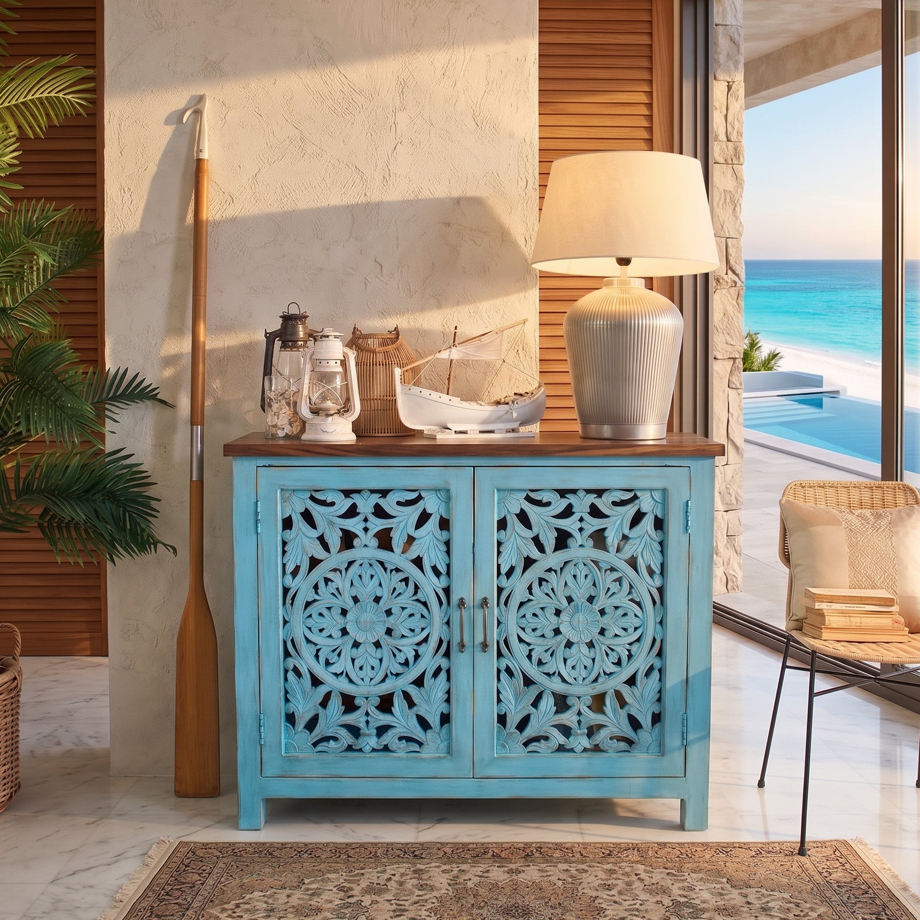 Credenza in legno di mango massello intagliato Madras 110 cm - OrchideaMilano1981
