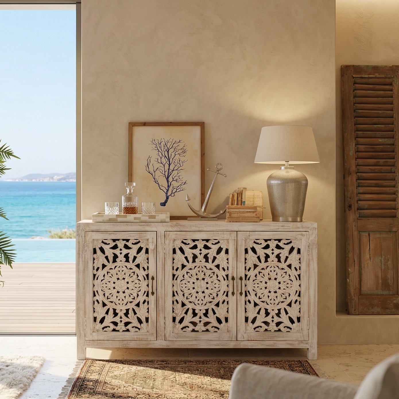 Credenza in legno di mango massello intagliato Jodhpur Big 160 cm - OrchideaMilano1981