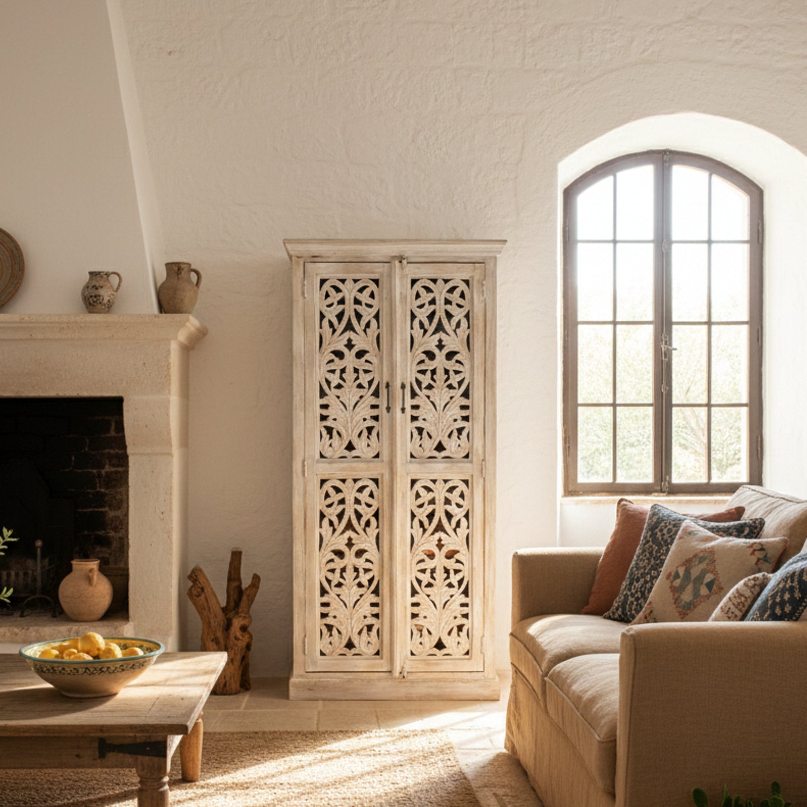 Armadio in legno di mango massello intagliato Jodhpur 95 cm - OrchideaMilano1981