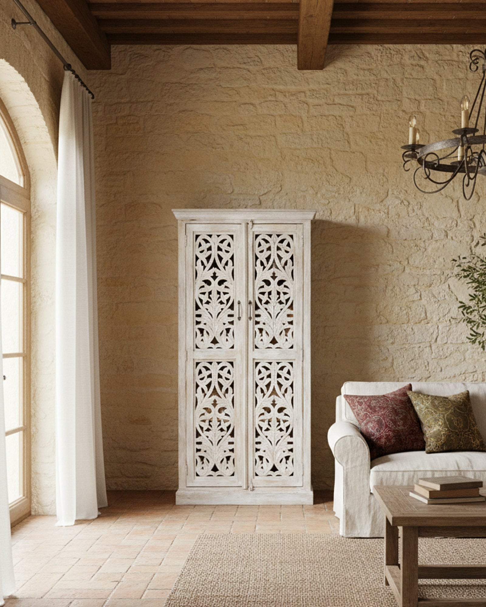 Armadio in legno di mango massello intagliato Jodhpur 95 cm - OrchideaMilano1981