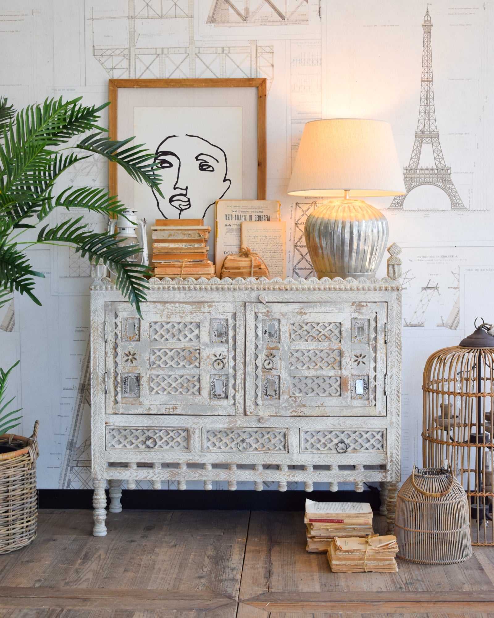 Credenza in legno di mango massello lavorato Gujarat 100 cm - OrchideaMilano1981