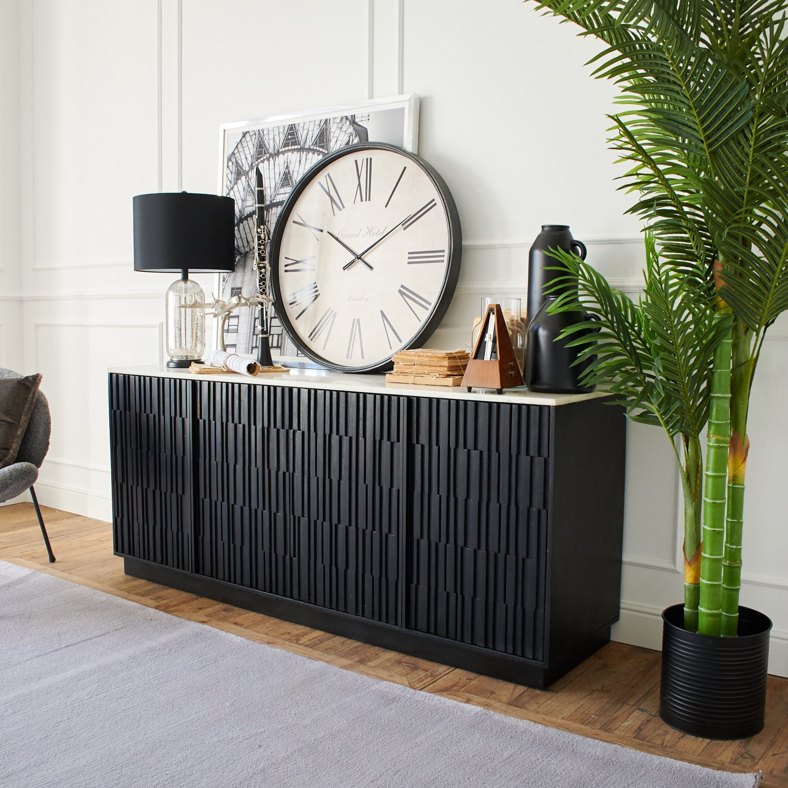 Credenza moderna in legno massello e marmo 5th Avenue 174 cm - OrchideaMilano1981