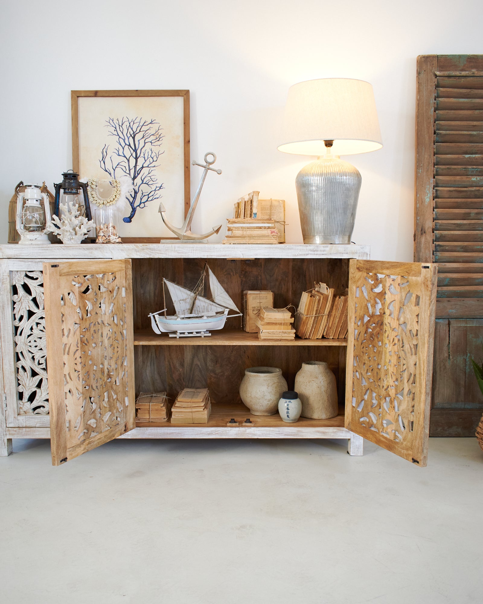 Credenza in legno di mango massello intagliato Jodhpur Big 160 cm - OrchideaMilano1981