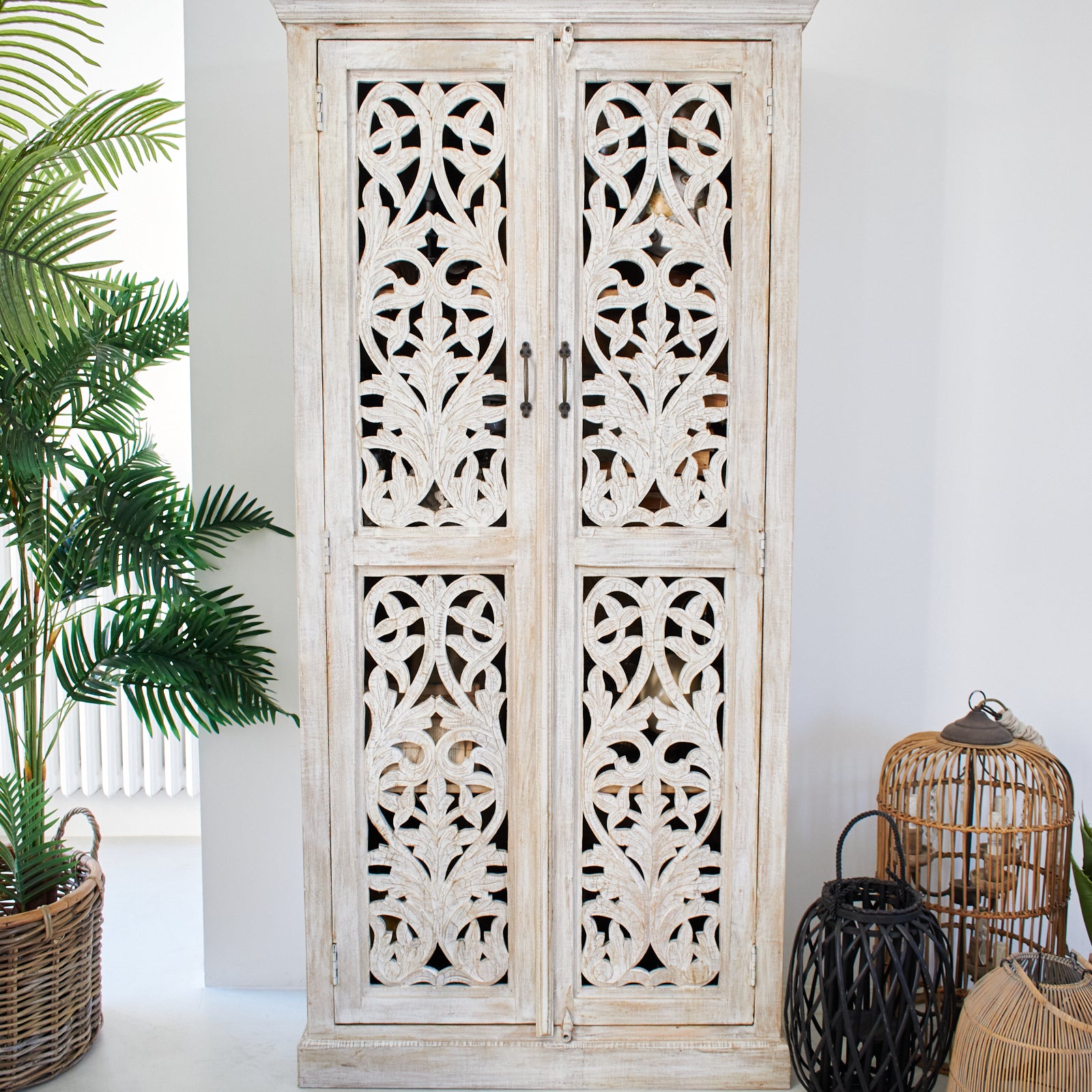 Armadio in legno di mango massello intagliato Jodhpur 95 cm - OrchideaMilano1981