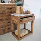 Comodino 1 cassetto in legno di rovere e marmo Carloforte 50 cm - OrchideaMilano1981
