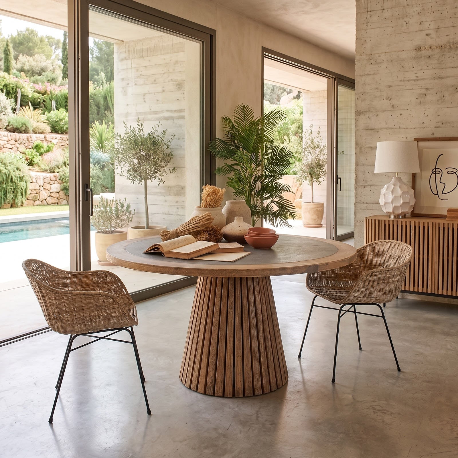 Tavolo rotondo in legno massello con top in zinco Elafonissos 140 cm - OrchideaMilano1981