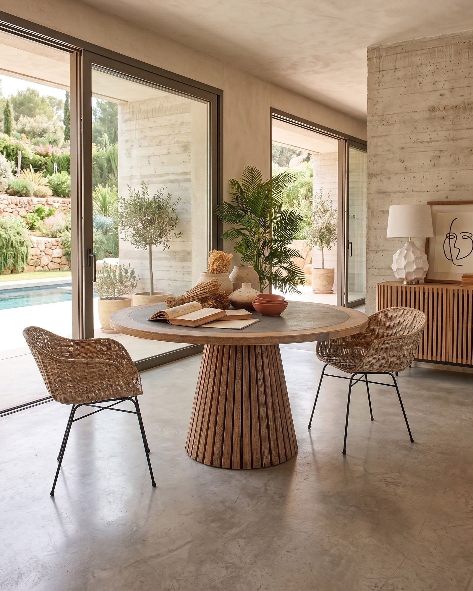 Tavolo rotondo in legno massello con top in zinco Elafonissos 140 cm - OrchideaMilano1981