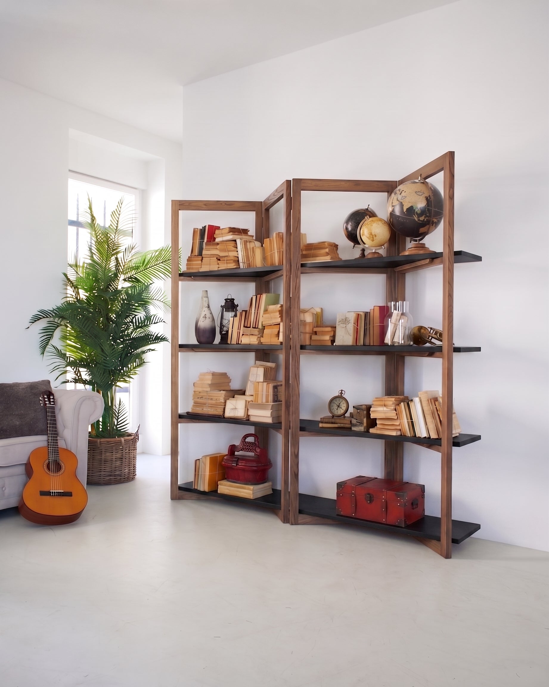 Libreria in legno di olmo di recupero Grange Black 200 cm - OrchideaMilano1981