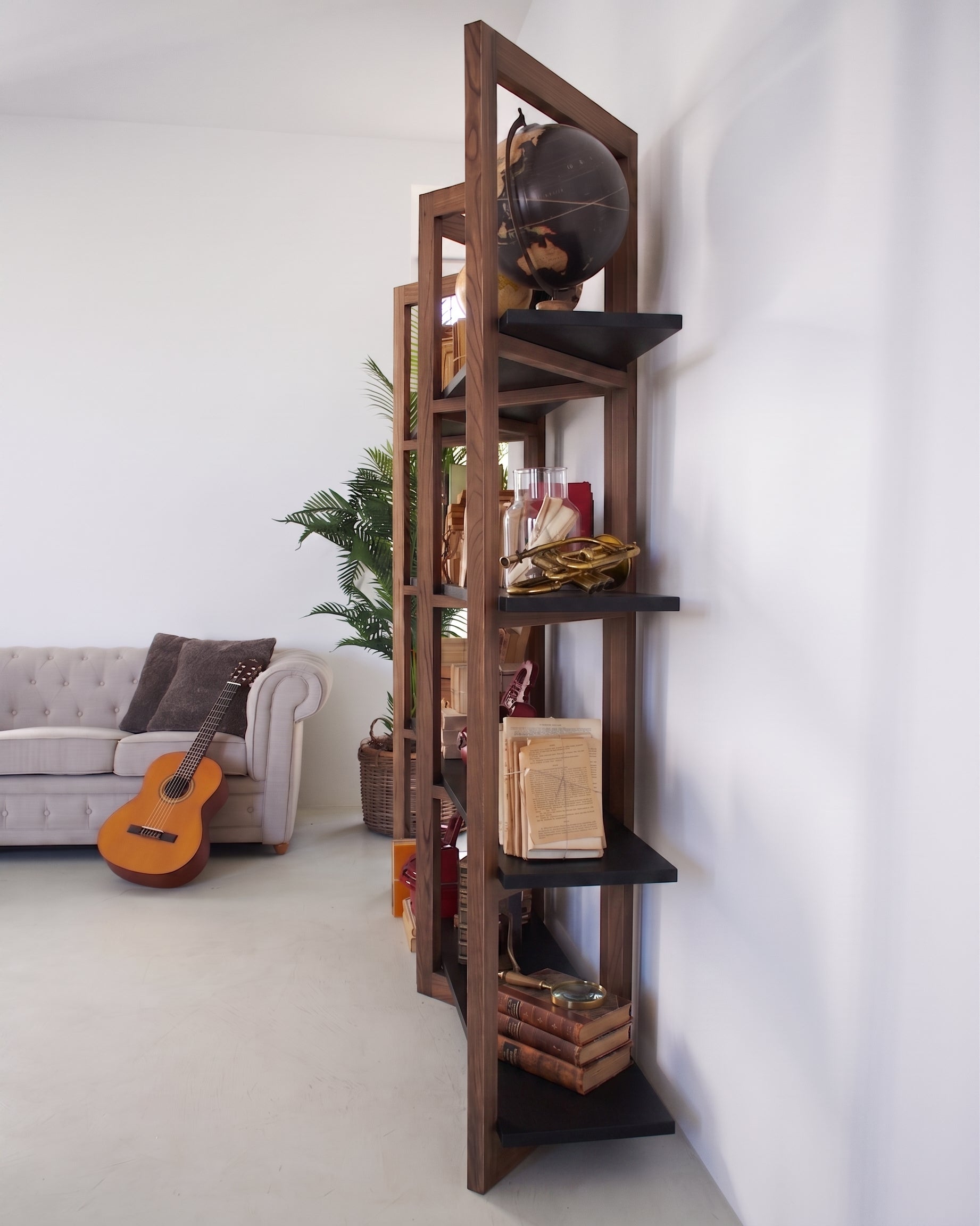 Libreria in legno di olmo di recupero Grange Black 200 cm - OrchideaMilano1981