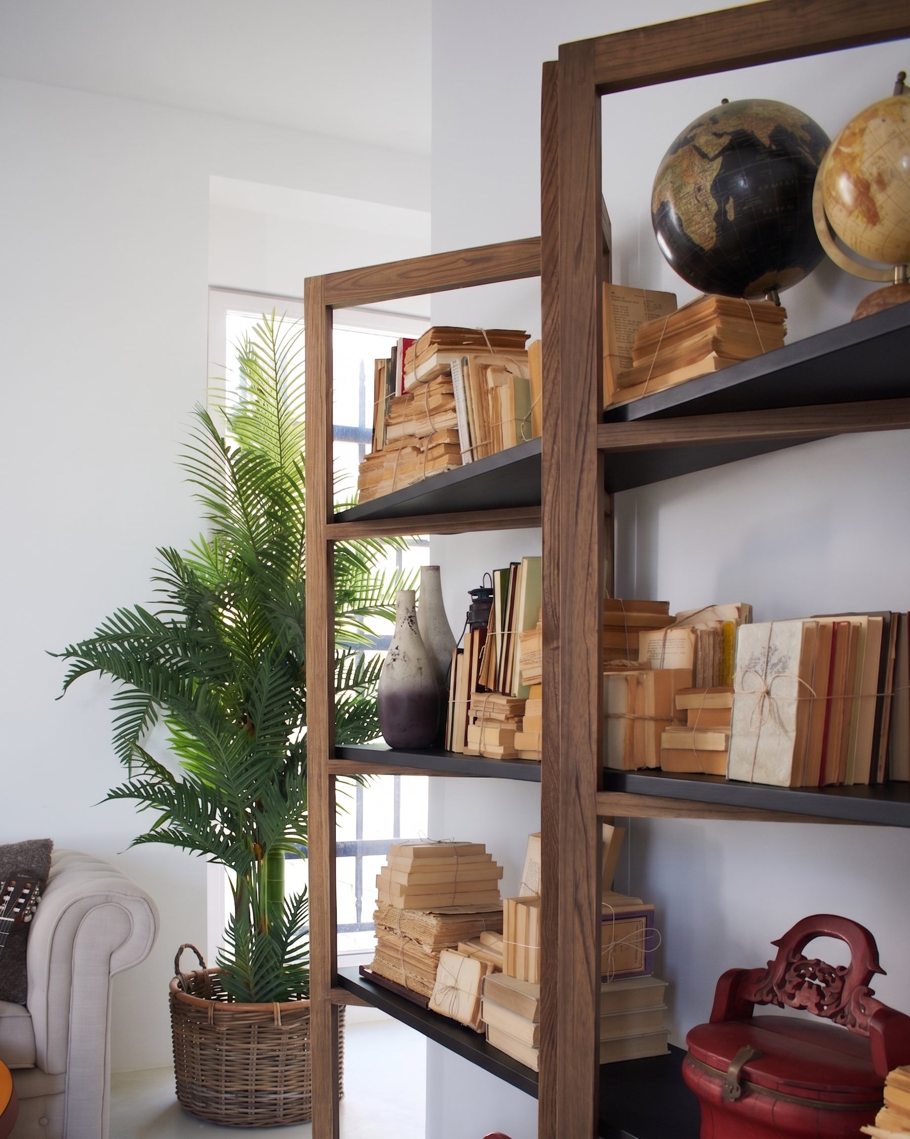 Libreria in legno di olmo di recupero Grange Black 200 cm - OrchideaMilano1981