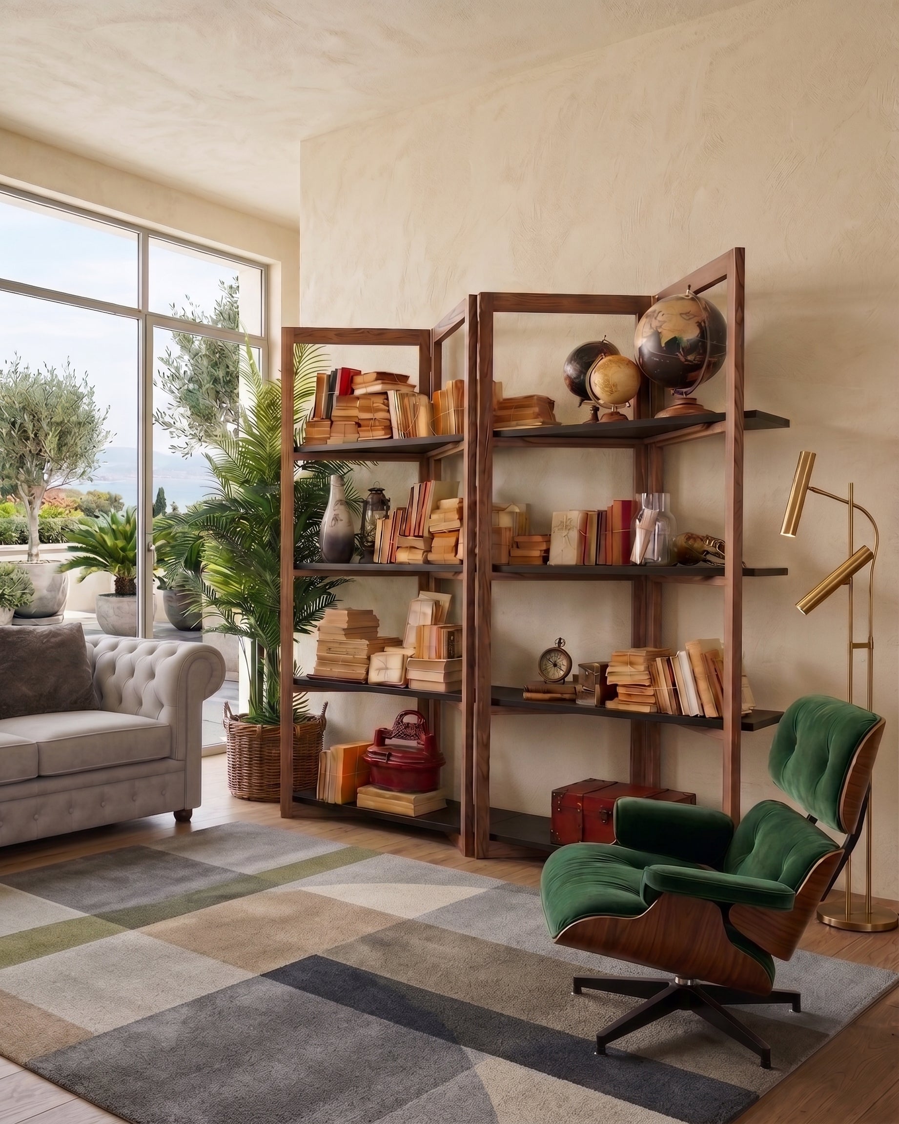 Libreria in legno di olmo di recupero Grange Black 200 cm - OrchideaMilano1981