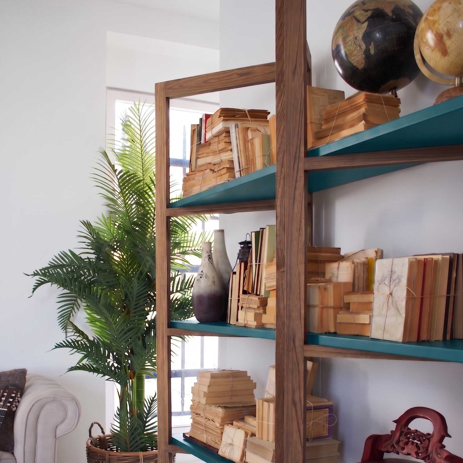 Libreria in legno di olmo di recupero Grange Teal 200 cm - OrchideaMilano1981