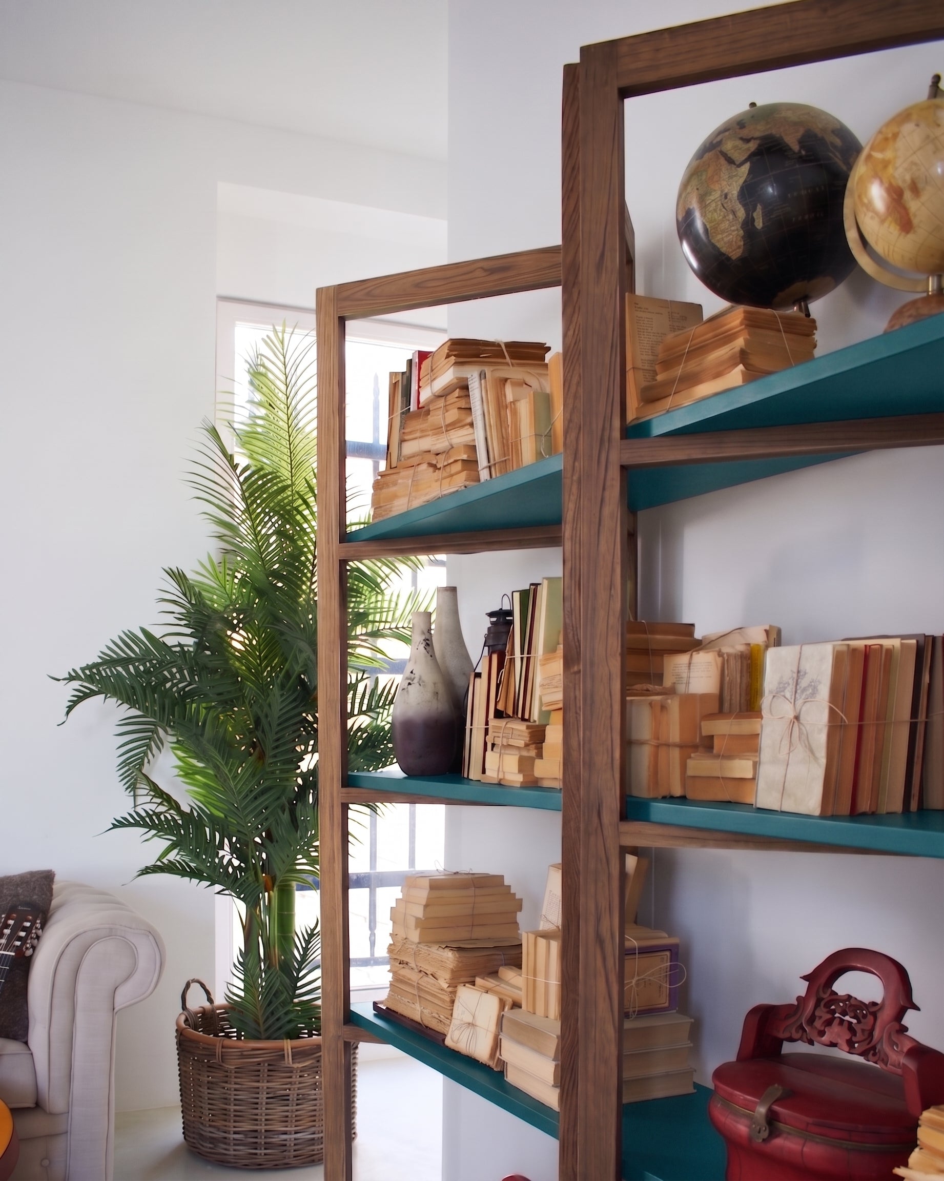 Libreria in legno di olmo di recupero Grange Teal 200 cm - OrchideaMilano1981