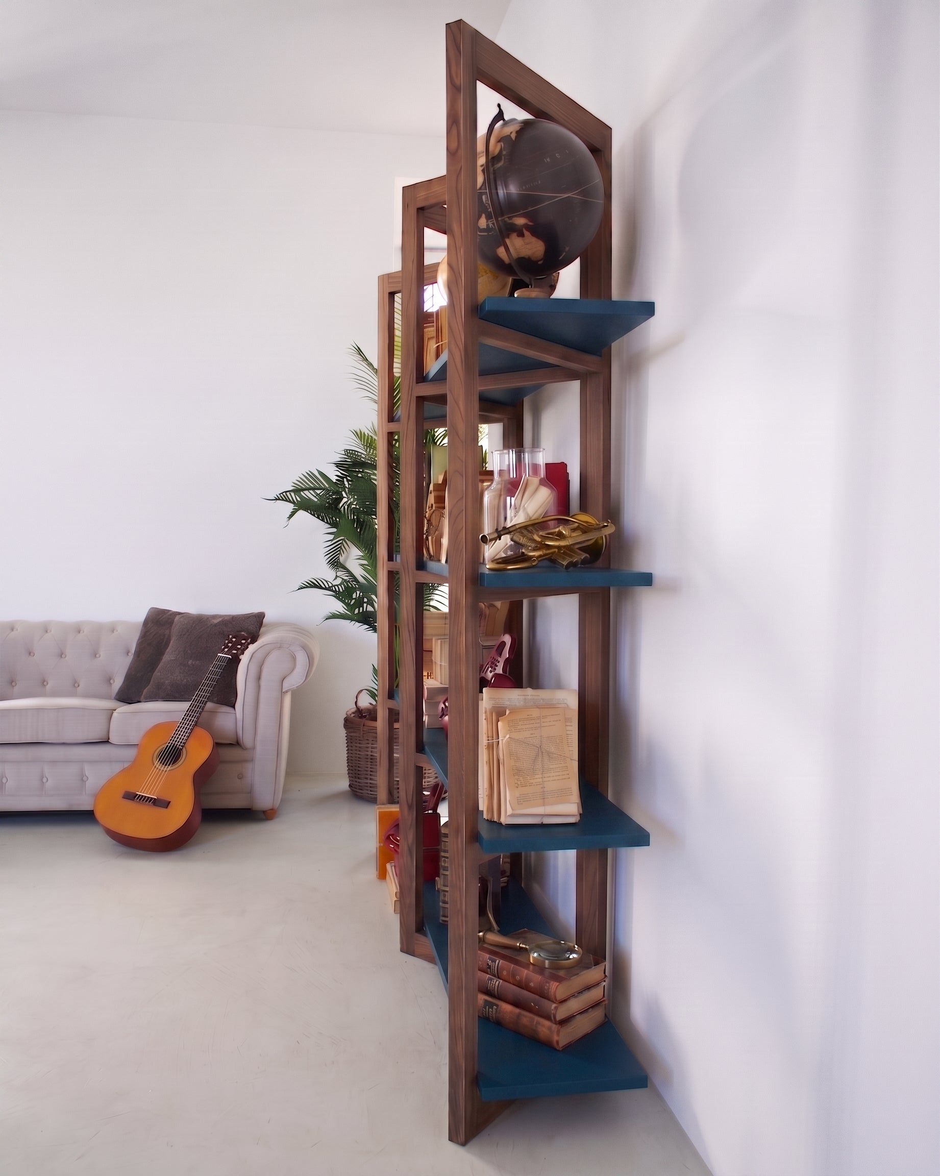 Libreria in legno di olmo di recupero Grange Teal 200 cm - OrchideaMilano1981