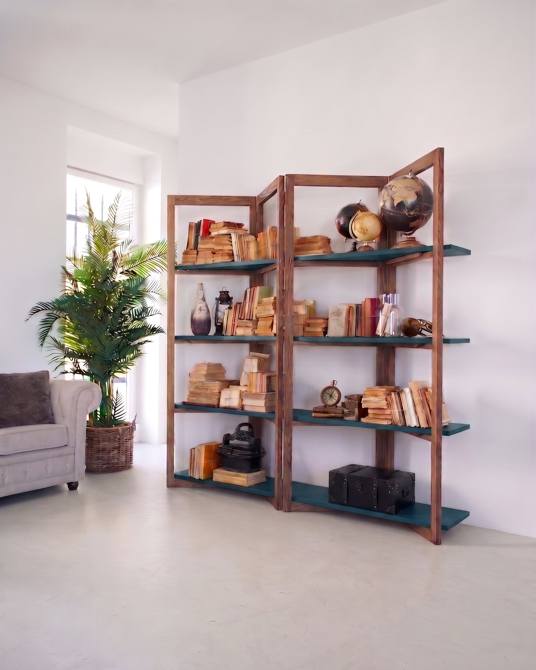 Libreria in legno di olmo di recupero Grange Teal 200 cm - OrchideaMilano1981