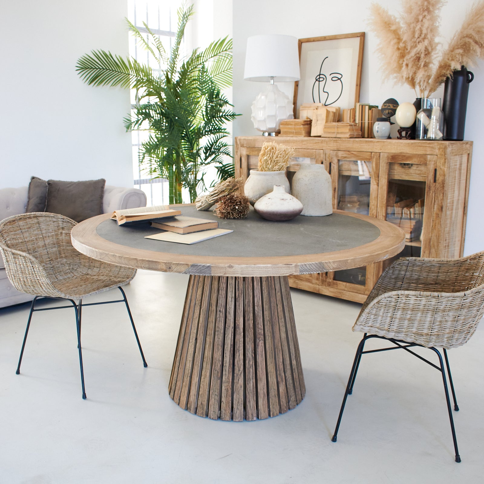 Tavolo rotondo in legno massello con top in zinco Elafonissos 140 cm - OrchideaMilano1981