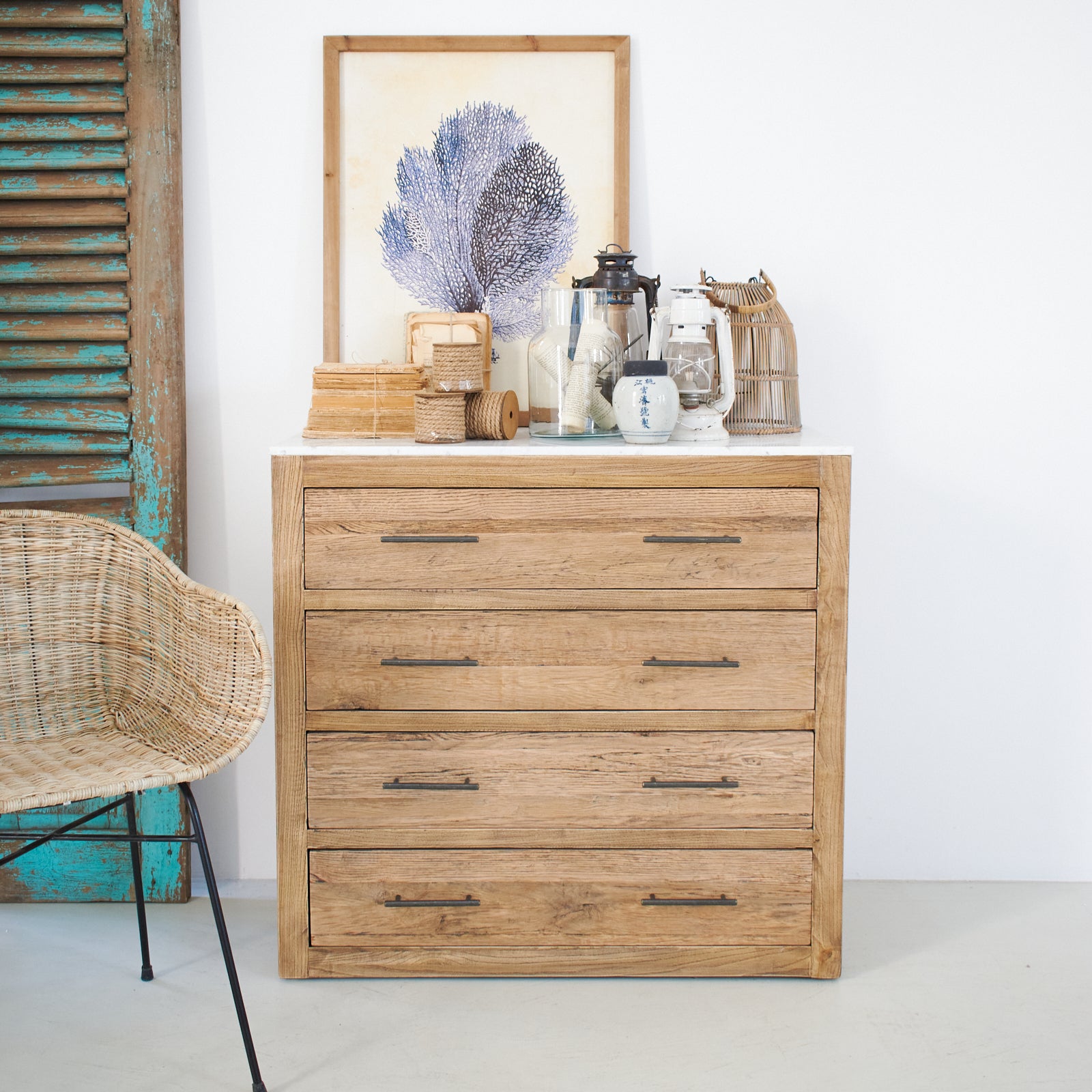Cassettiera in legno di rovere e marmo Carloforte 90 cm - OrchideaMilano1981