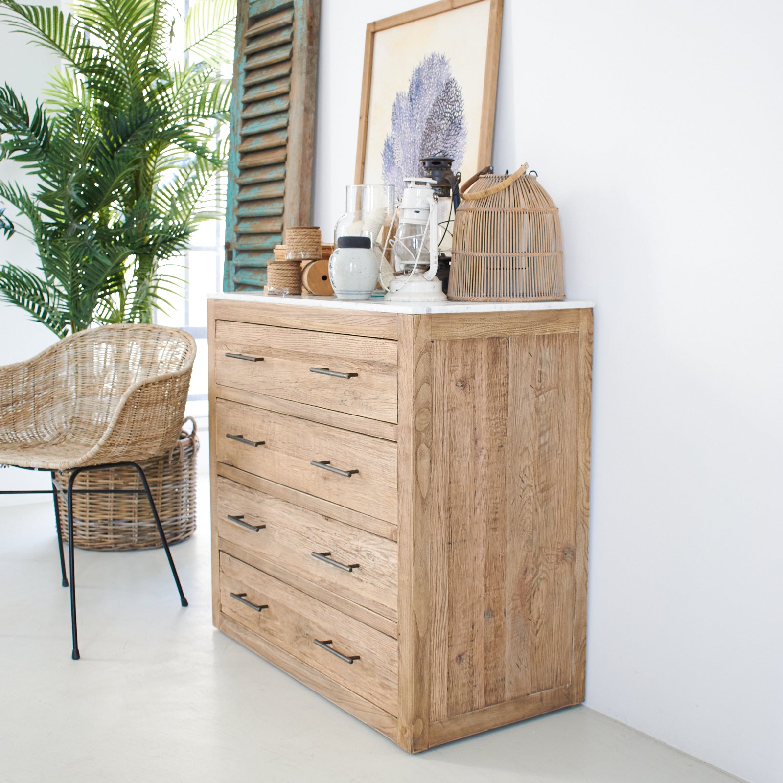 Cassettiera in legno di rovere e marmo Carloforte 90 cm - OrchideaMilano1981