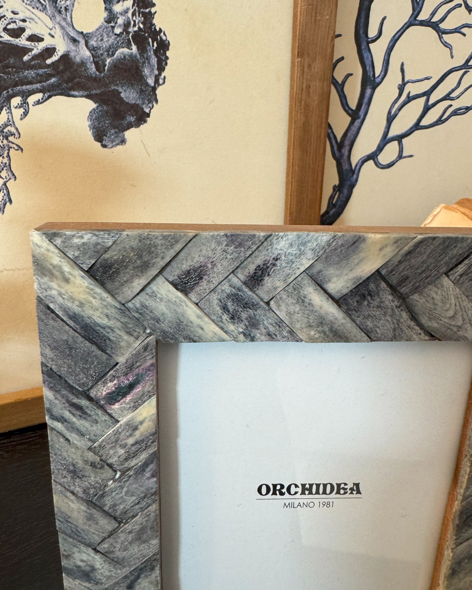 Portafoto con cornice in osso Dusty Blue - OrchideaMilano1981