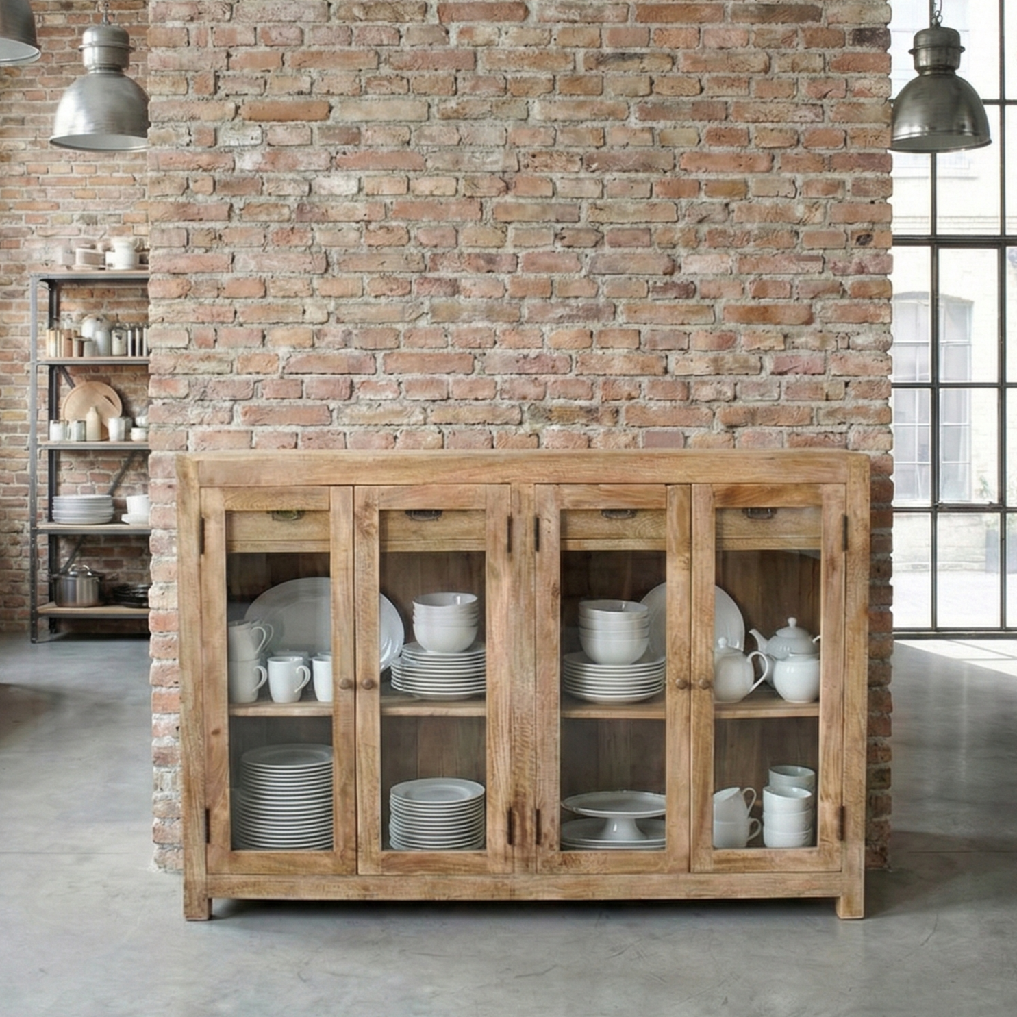 Credenza in legno massello e vetro East Colonial 160 cm - OrchideaMilano1981
