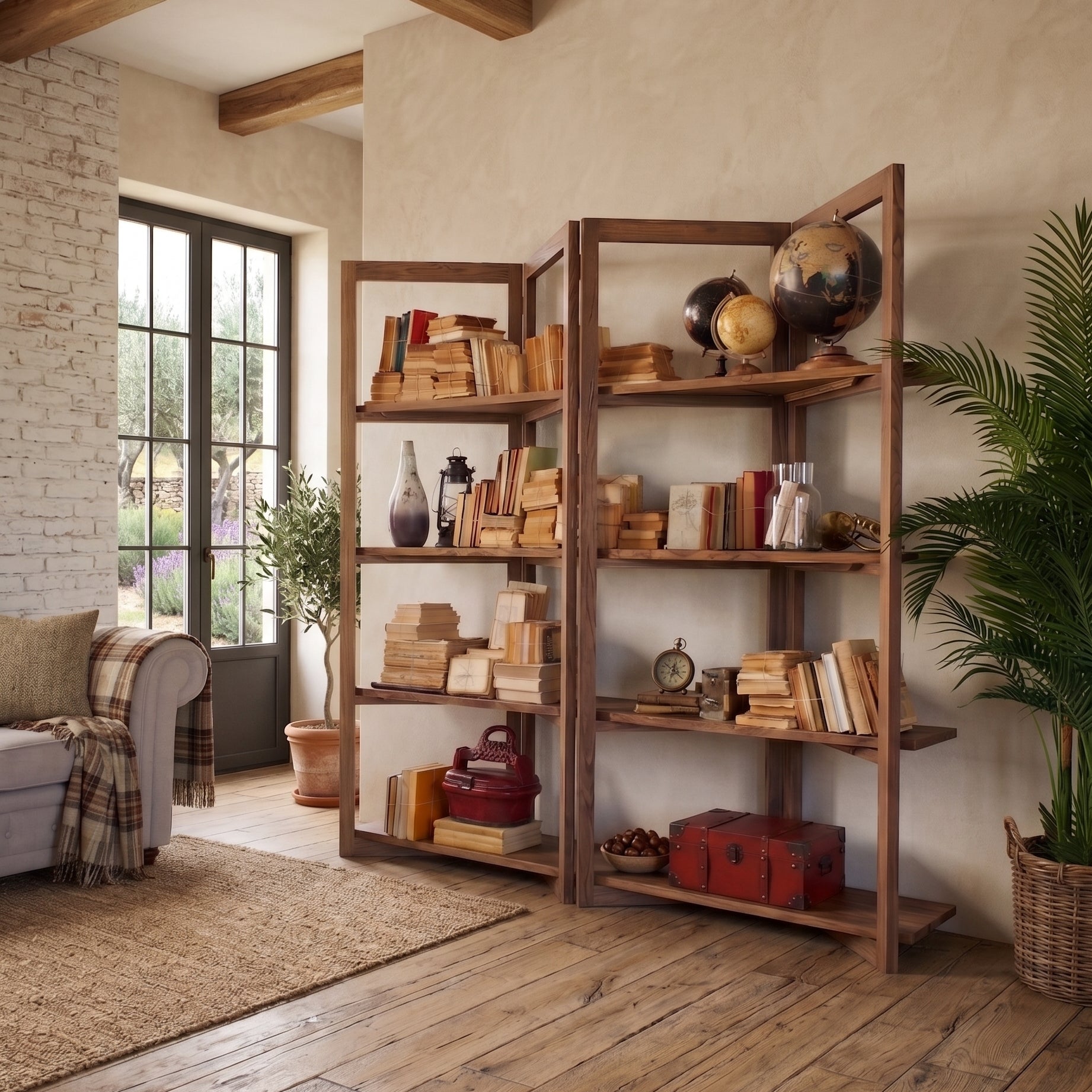 Libreria in legno di olmo di recupero Grange 200 cm - OrchideaMilano1981