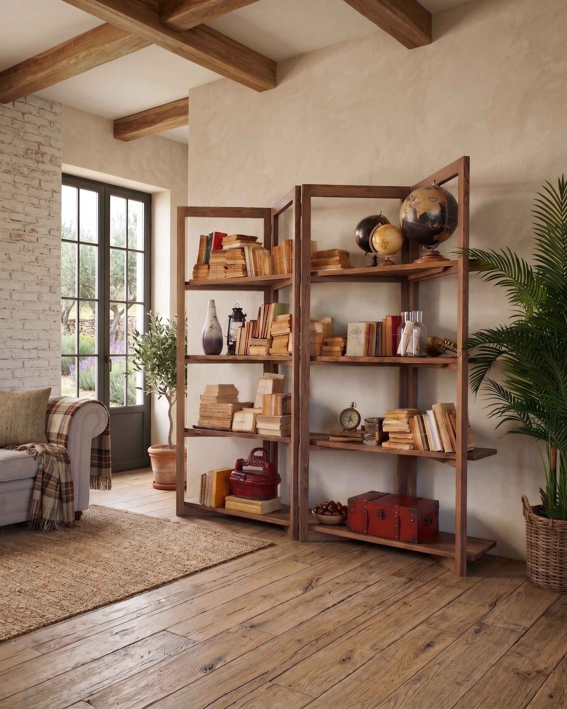 Libreria in legno di olmo di recupero Grange 200 cm - OrchideaMilano1981