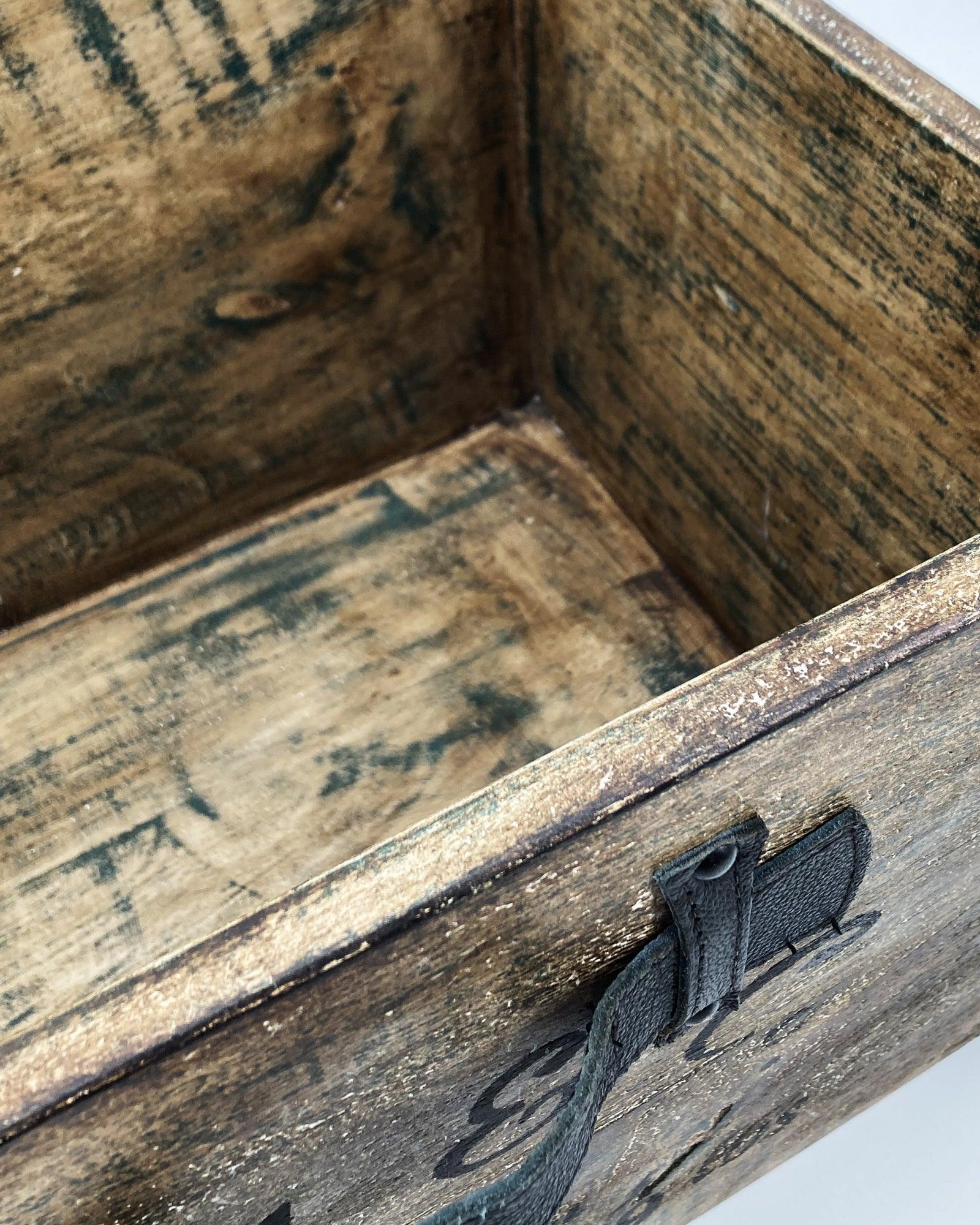 Cassetta in legno con manico in cuoio Vintage Storage - OrchideaMilano1981
