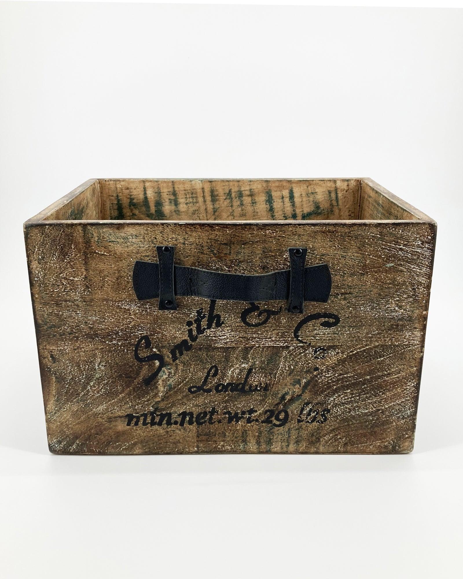 Cassetta in legno con manico in cuoio Vintage Storage - OrchideaMilano1981
