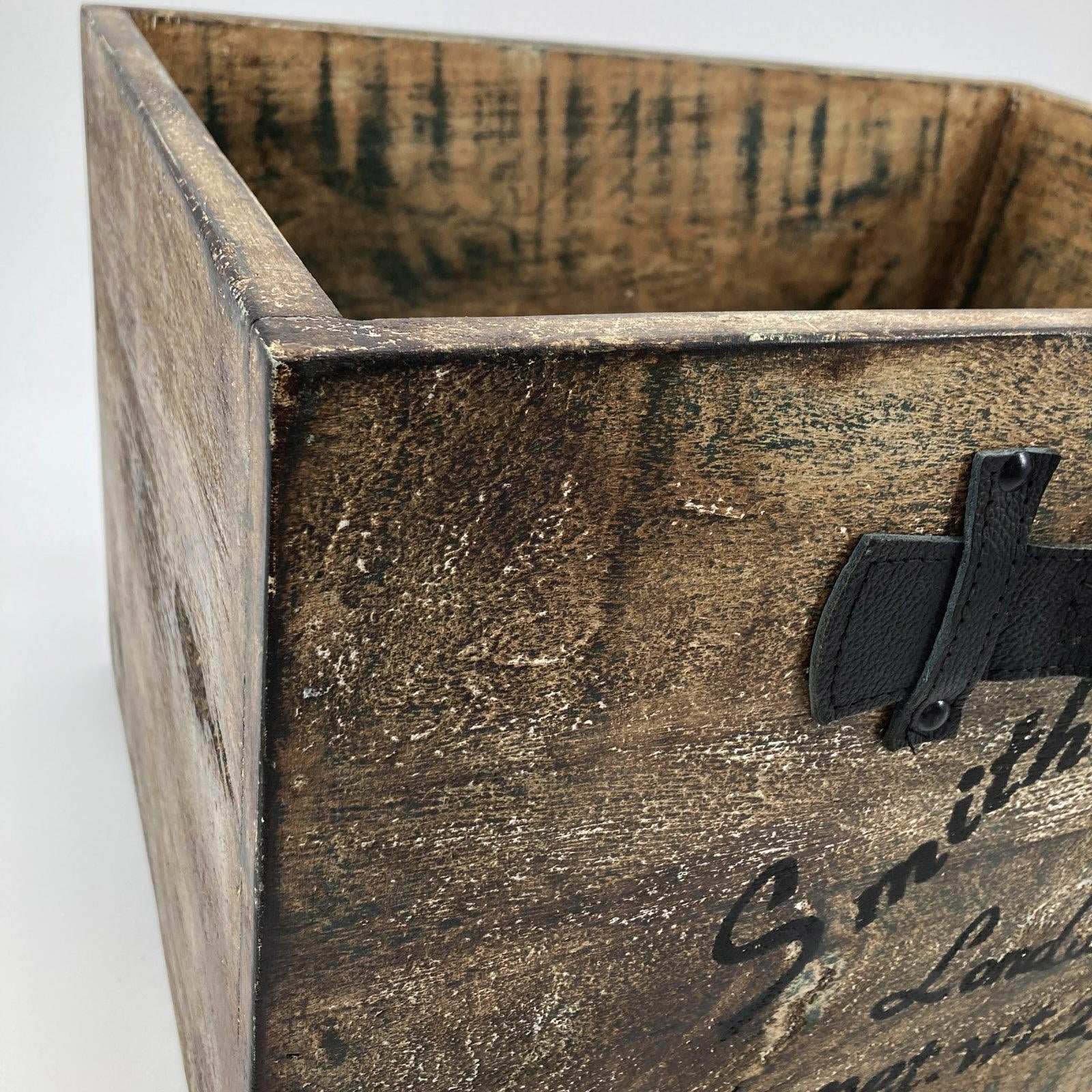 Cassetta in legno con manico in cuoio Vintage Storage - OrchideaMilano1981