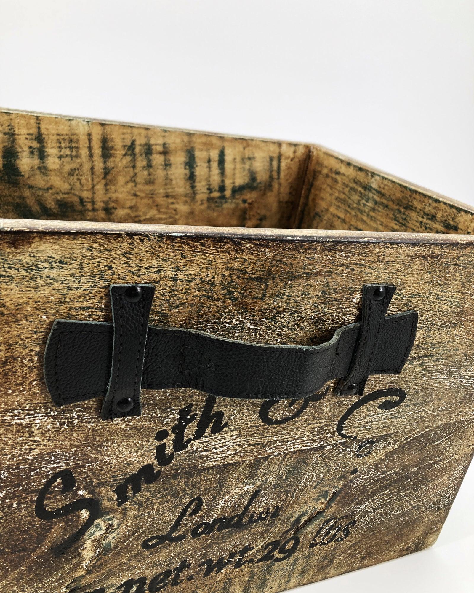 Cassetta in legno con manico in cuoio Vintage Storage - OrchideaMilano1981