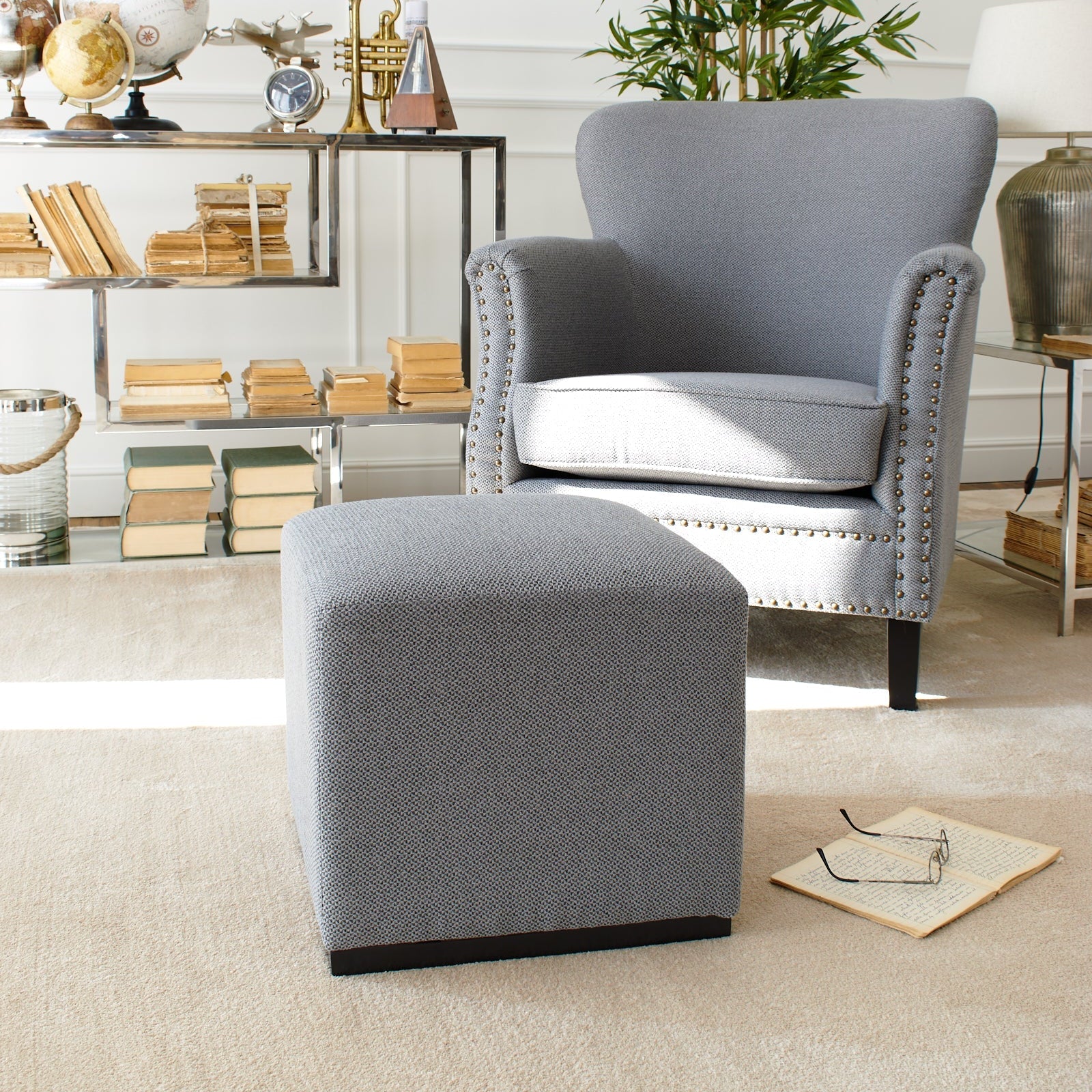 Pouf a cubo in tessuto Dark Grey - OrchideaMilano1981