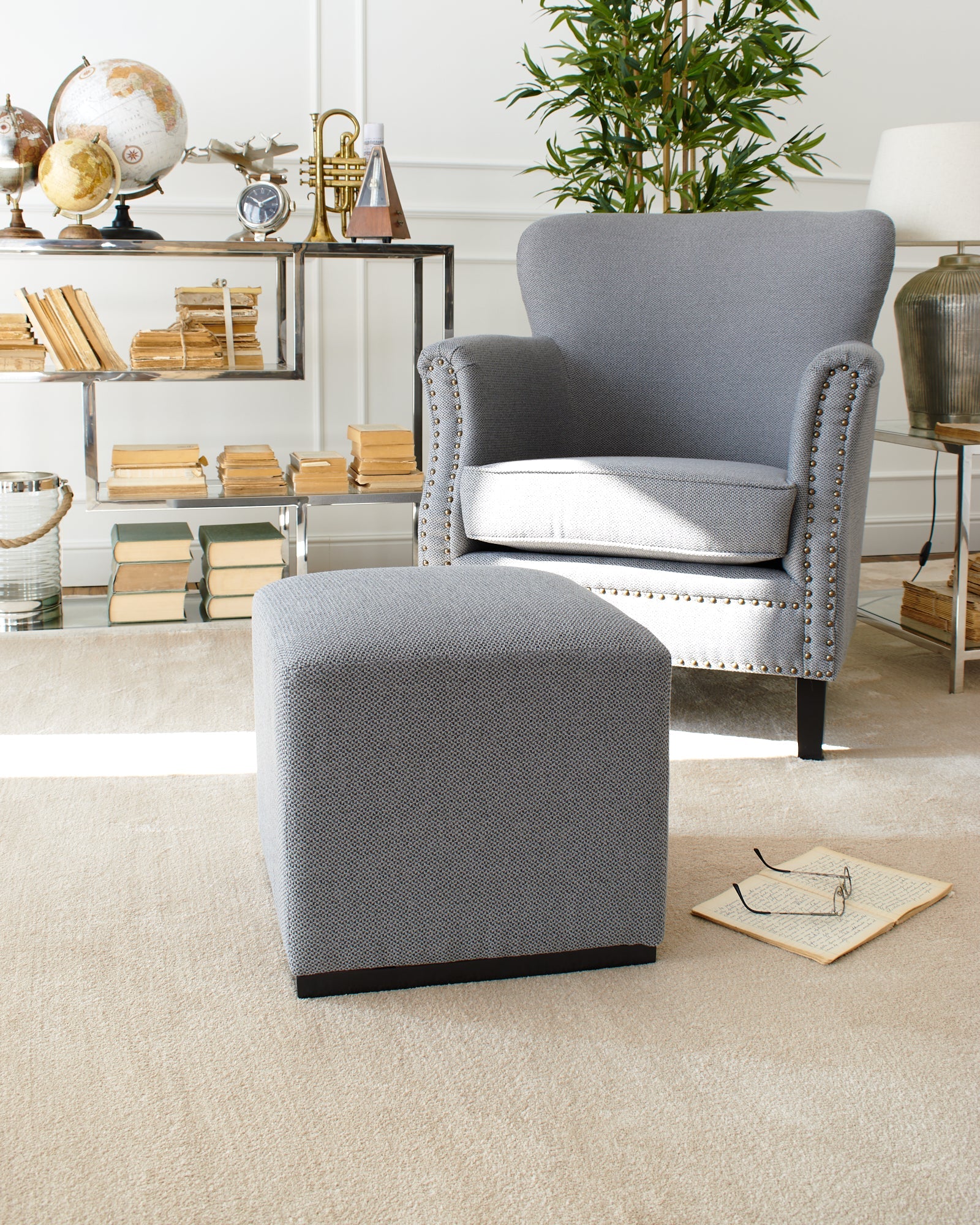 Pouf a cubo in tessuto Dark Grey - OrchideaMilano1981