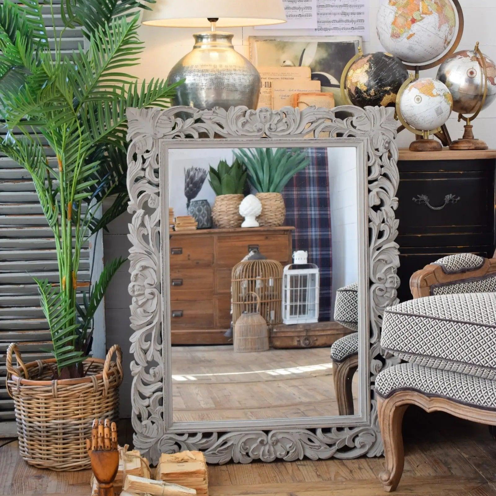 Specchiera da parete in legno Antique Grey 80x103 cm - OrchideaMilano1981