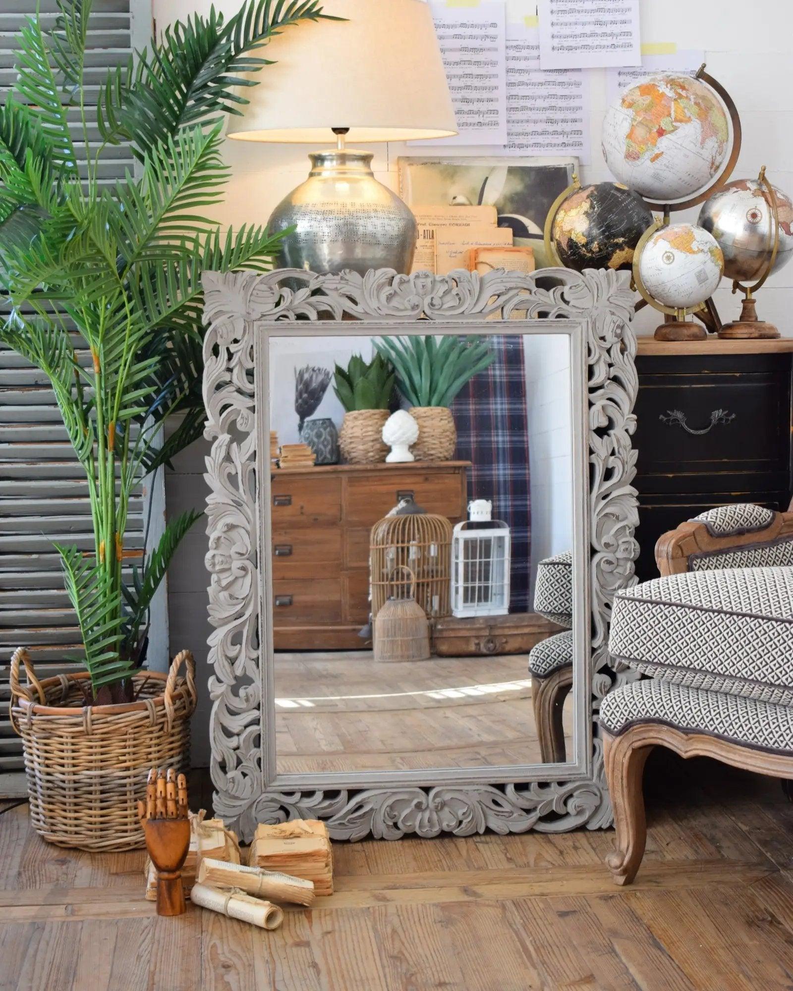 Specchiera da parete in legno Antique Grey 80x103 cm - OrchideaMilano1981