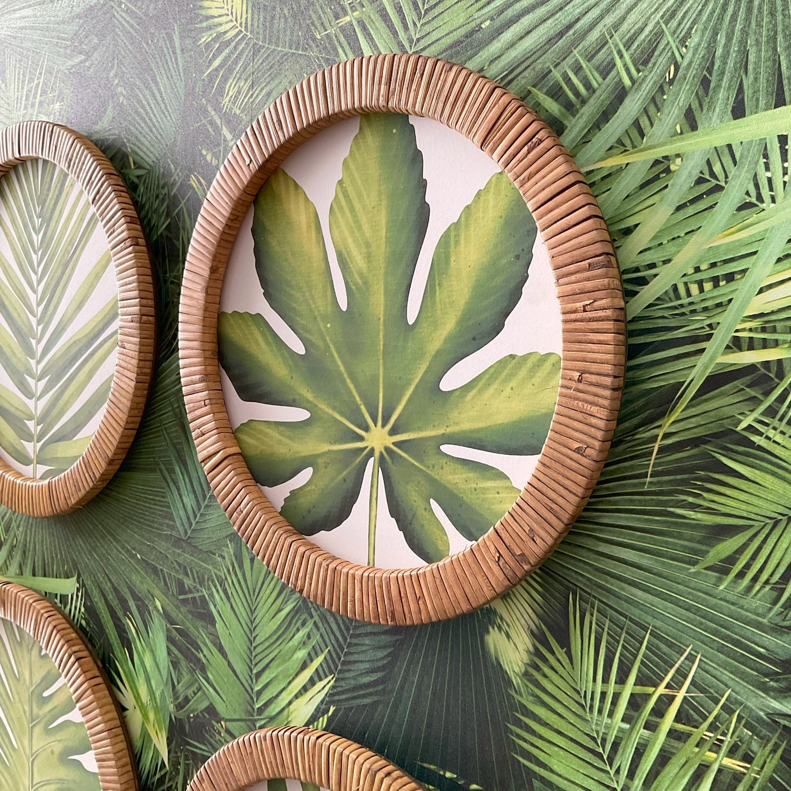 Stampe con cornice in rattan Green Leaves set di 4 - OrchideaMilano1981