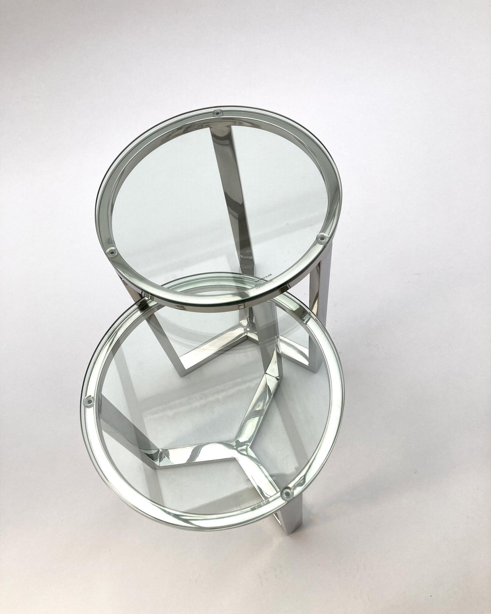 Tavolini rotondi a nido in acciaio e vetro Vanderbilt Avenue set di 2 - OrchideaMilano1981